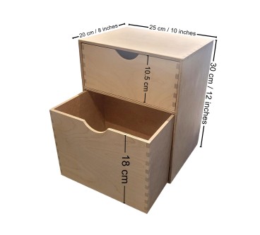 Plywood Drawer Box with 2 Different Size Drawers – Desk Organizer for Office, Craft & Storage – 30x25x20 cm