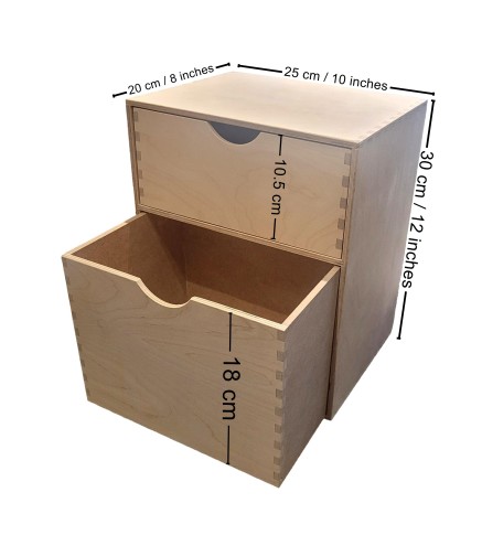 Plywood Drawer Box with 2 Different Size Drawers – Desk Organizer for Office, Craft & Storage – 30x25x20 cm