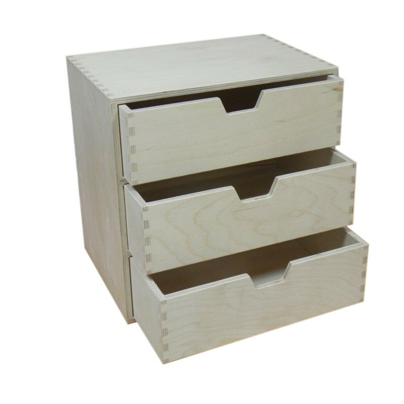 Wooden World – Plywood Drawer Chest with 3 Drawers – Desk & Craft Storage Organizer – 28.5x20x28.5 cm