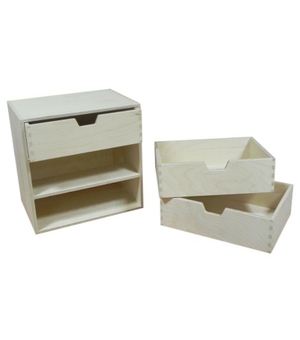 Wooden World – Plywood Drawer Chest with 3 Drawers – Desk & Craft Storage Organizer – 28.5x20x28.5 cm