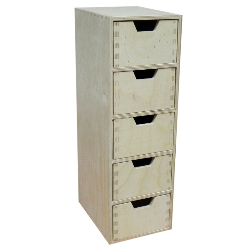 Tall Plywood Chest with 5 Drawers – Vertical Desk & Craft Organizer – 47x20.5x15 cm